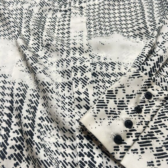 Worthington Women’s L Career button Up Pleated Collar Geometric multi Cream - Picture 4 of 12